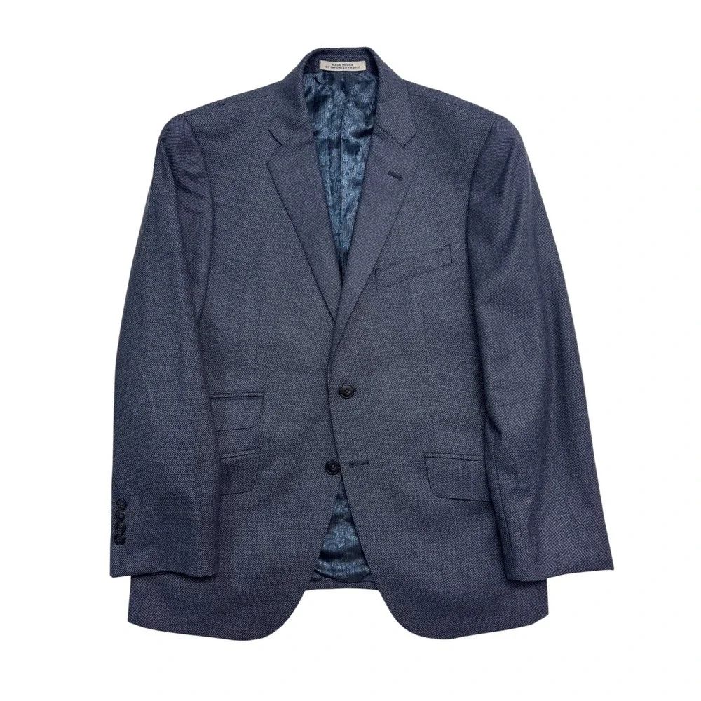 Joseph Abboud 40S 34x30 Navy Blue Birdseye 2pc Pant Suit Italian Flannel Wool